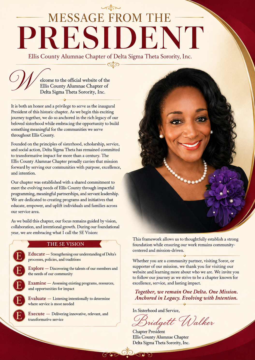 Message from the President - Bridgett Walker, Chapter President, Ellis County Alumnae Chapter of Delta Sigma Theta Sorority, Inc.